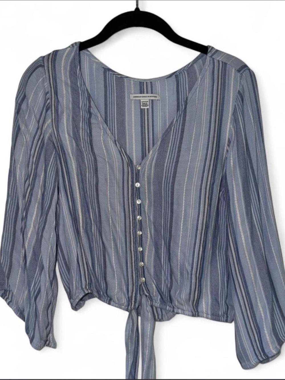 American Eagle Outfitters Blue Striped Tie-Front Blouse